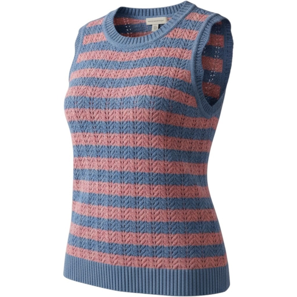 Free Assembly Womens Blue Pink Striped Pointelle Knit Cotton Sweater Vest Large